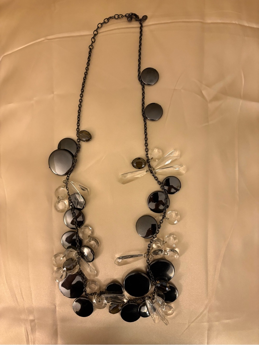 Joan Rivers Black and Clear Disc Statement Necklace